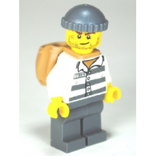 cty463 Police - Jail Prisoner 86753 Prison Stripes, Dark Bluish Gray Knit Cap, Backpack, Crooked Smile and Scar 
